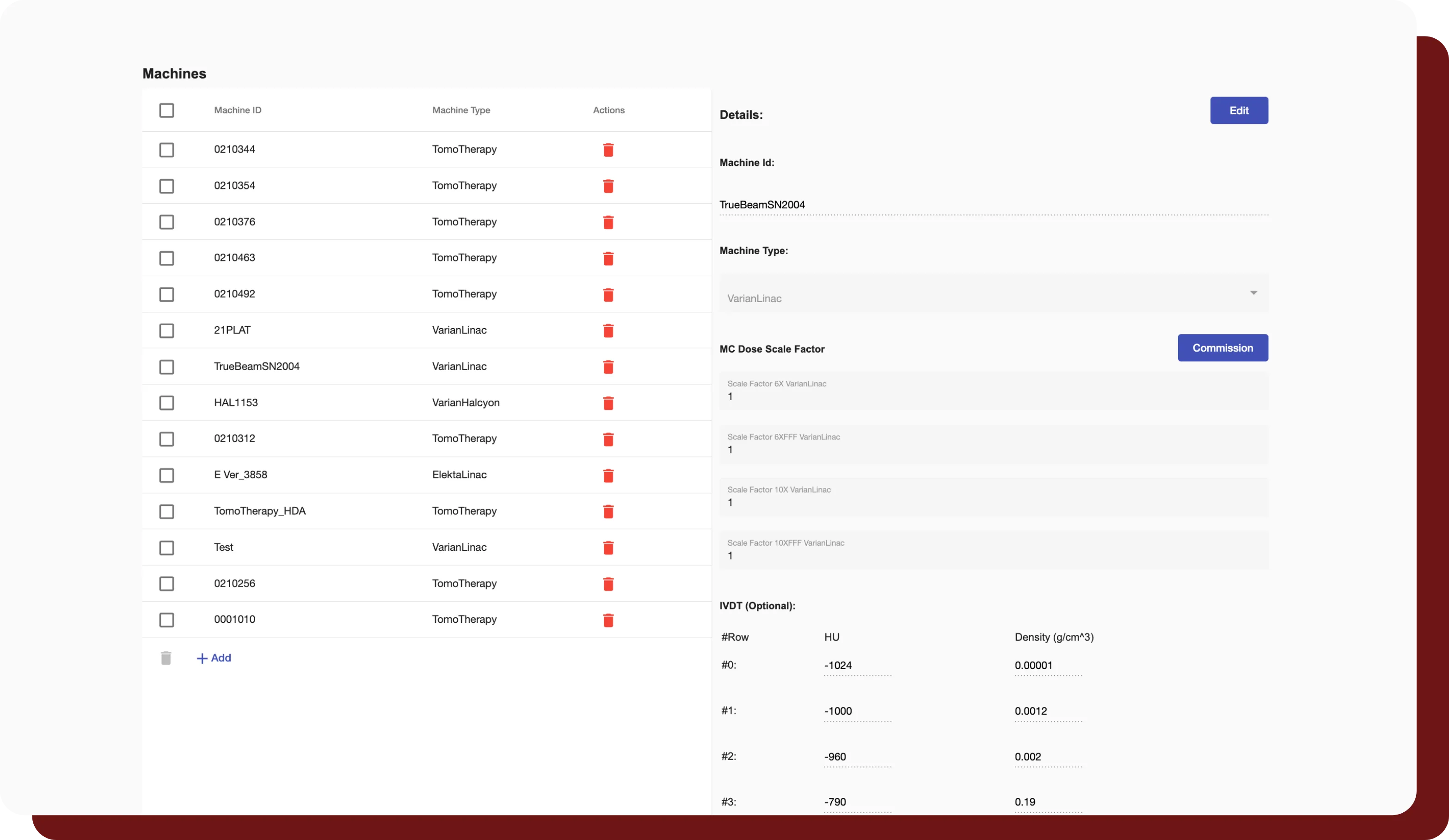 A sample machine compatibility page to generate a report in INTDose.